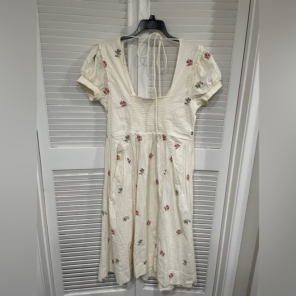 NWT Free People White Midi Dress with Pink & Green Floral Embroidery - Picture 4 of 13